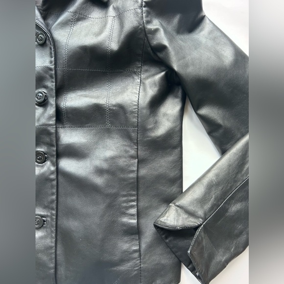 Acton  leather jacket black button size  8  biker - Picture 5 of 9